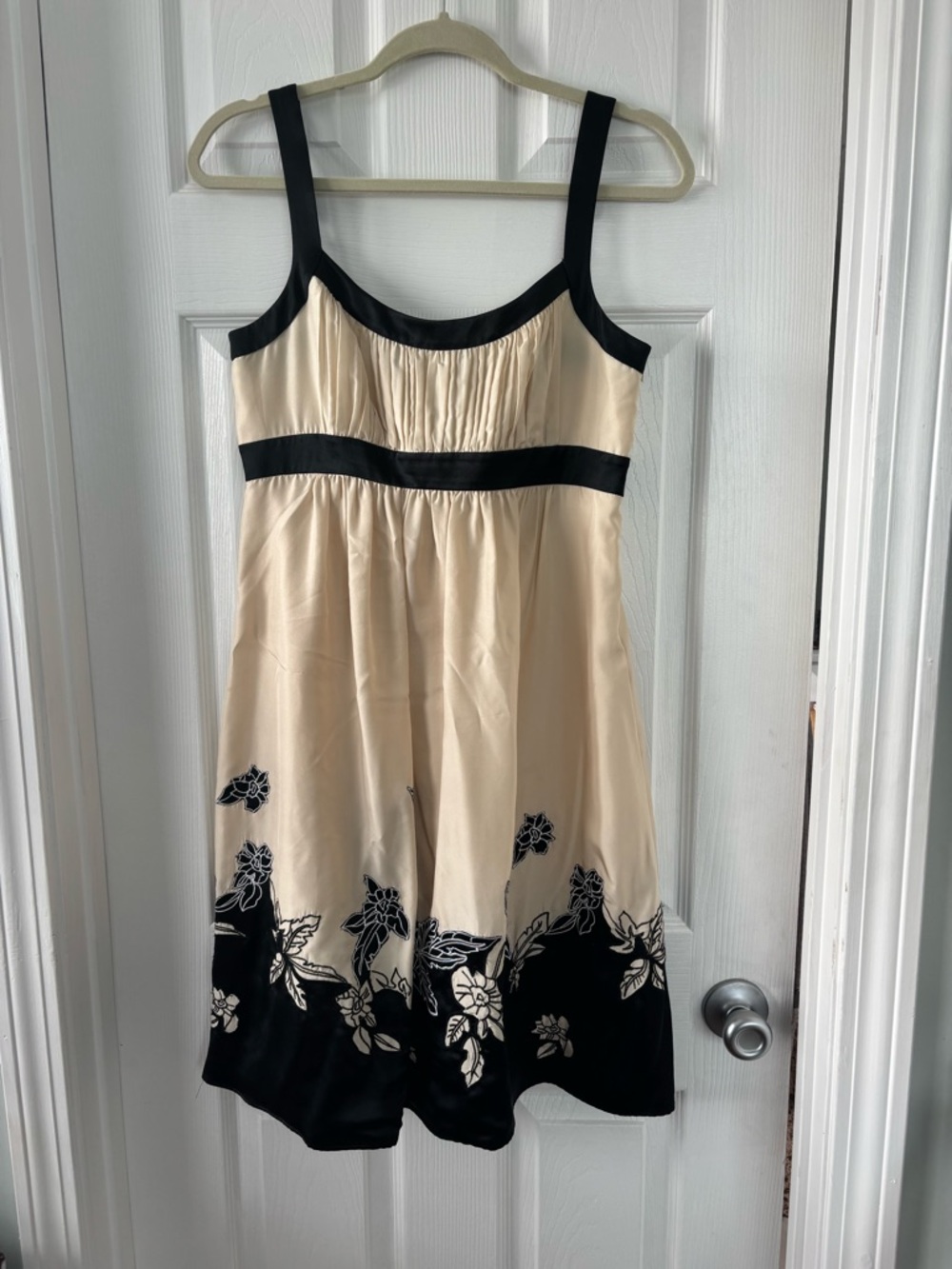 BCBGMaxAzria Cream Dress with Black Floral Border